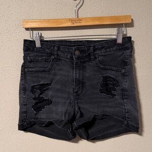 American Eagle Distressed Black Denim Shorts Size 6